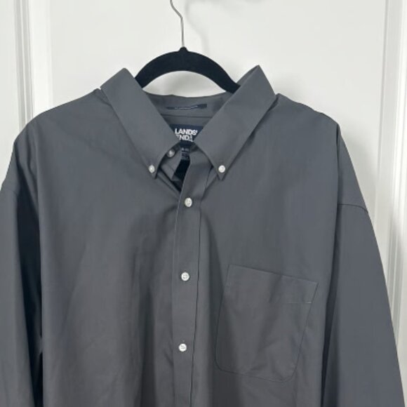 Land’s End Men’s No Iron Broadcloth Shirt, Grey, Traditional Fit, Size 19/35 - Picture 5 of 5